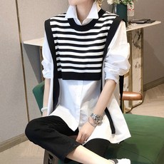 ATTERLIC 女款條紋背心假兩件式層次感襯衫 00751