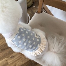 MAGDOG 寵物款圓點荷葉邊連身裙, 藍色的