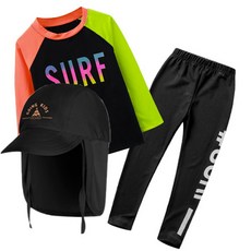 GOING KIDS 童款撞色防曬泳衣+緊身長泳褲+遮陽帽組