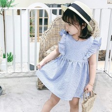 BEBENIZ 女童荷葉邊無袖格紋連身裙