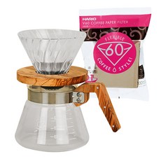 HARIO V60 橄欖木滴水套組 3-4 人 VCWN-60-OV+VDG-02-OV+VCF-02-100M, 1組, 混色