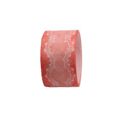 花卉印花包裝緞帶 25mm, 45m, 紅橙色