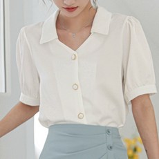 페이퍼먼츠 모던 카라넥 퍼프 소매 반팔 블라우스 02032