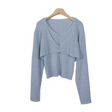 린다샵 여성용 미나싱 부클 니트 나시 크롭 긴팔 가디건 세트 CD1950K24