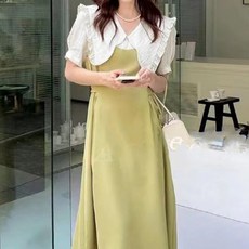 페이퍼먼츠 배색 빅카라 소녀 미디 원피스 01738 빅사이즈 포함