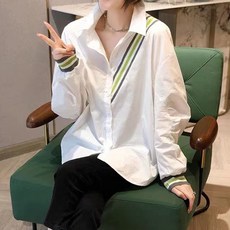 ATTERLIC 大尺碼配色斜線白襯衫