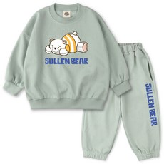 VENHIT 童款Sullen Bear字母棉質雙面布大學T運動長褲組