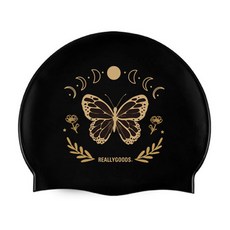 REALLYGOODSWIM 金蔥蝴蝶矽膠泳帽, 黑色, 1個