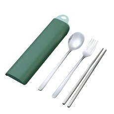 MACH 三個餐具, 勺子+筷子+叉子+箱子, 綠色