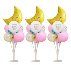 微笑月亮氣球插牌 Happy Birthday to you 套組, 混色, 3套