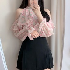 PAPERMENTS 褶襉碎花透膚長袖雪紡衫