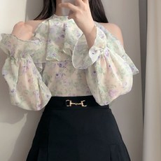 PAPERMENTS 褶襉碎花透膚長袖雪紡衫