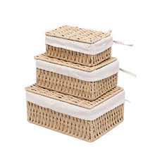 綠黃情感布藤收納盒大+中+小套組, 1套, 米色