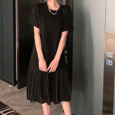 메이첼 데일리 레터링 반소매 플리츠 미디 원피스 00624 빅사이즈 포함