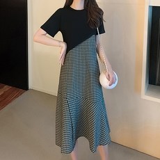 Paperments 不對稱斜紋格紋圖案中長版洋裝 01745 含大尺碼, 黑色