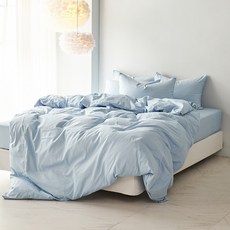 La Pomme 40支純棉被套+羽絨四季被組, 天藍色, 被子+被套