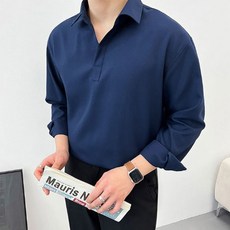 Mantime男款BHS基本色亨利領開衩長袖襯衫