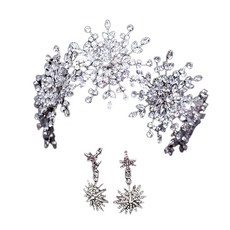 LUNA GLAM 純淨雪花皇冠 + 耳夾組 FRI518, 白色, 1套