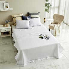 珍珠人造絲直條紋絎縫床墊, 白色的
