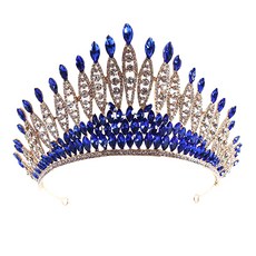 LUNAGLAM 奢華選美比賽自助婚禮新娘皇冠 WC441, 1個, 金色 藍色