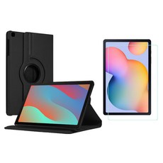 ARANG 鋼化玻璃保護貼 + Galaxy Tab 旋轉保護殼 SM-T510 T515, 黑色(保護殼)