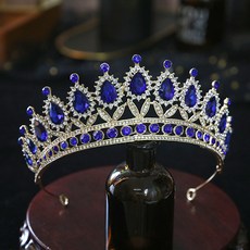 Luna Glam 復古花卉圖案水晶婚禮皇冠髮箍 WC631, 1個, 金藍色