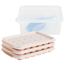 EASY&FREE Aisssok 製冰盒 24格 3入 + 1.9L儲存容器 + 冰勺組合, 燕麥色, 1個