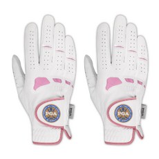 PGA 女用皮革高爾夫手套 2104F 右手配戴 2入, 白色