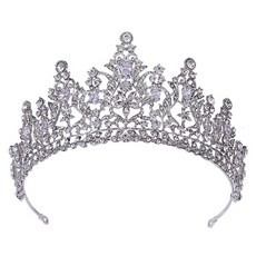 LunaGlam 鋯石奢華裝飾自助婚紗頭飾 WC602, 銀色, 1個