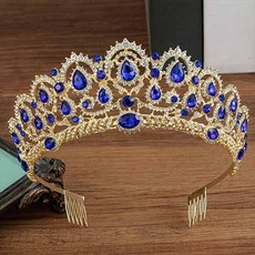 水滴珠點綴自助婚紗皇冠 asd010, 1個, 藍色