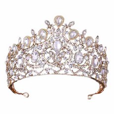 花朵點綴自助婚紗皇冠 asd034, 1個, 金白色