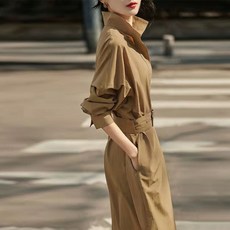 비비에모 카라넥 캐주얼 허리벨트 트랜치 트임 미디 원피스 01240 빅사이즈 포함