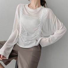 비비에모 여성용 시스루 루즈핏 데일리 긴팔 티셔츠 01246