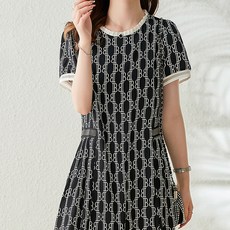 아뗄릭 라운드 배색 도트 플레어 반팔 미니 원피스 00795 빅사이즈 포함