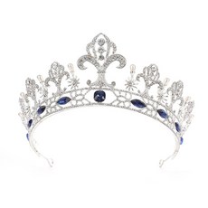 Lunaglam 歐式巴洛克風格婚禮新娘皇冠 WC421, 藍色鑽石, 1個