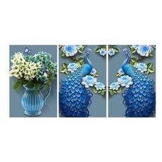 EVER HOUSE DIY鑽石畫 120*55cm 3件組, 孔雀