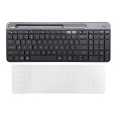 로지텍 K580 슬림 멀티 디바이스 Bluetooth 무선 일반형 키보드 + 무지 반투명 키스킨 세트, 그래파이트, YR0074