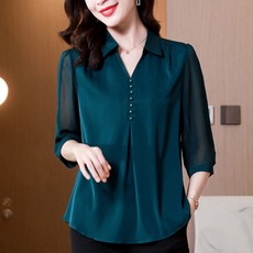 ATTERLIC 大尺碼V領透膚袖雪紡襯衫