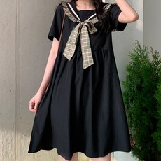 MEICHEL 格紋荷葉邊蝴蝶結水手領洋裝 00740 含大尺碼