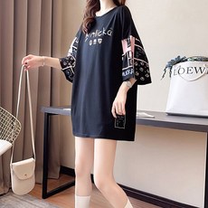 메이첼 여성용 통기성 빈티지 일러스트 7부 소매 루즈핏 티셔츠 00820