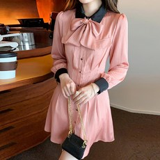 페이퍼먼츠 슬림핏 포켓 스트라이프 카라 리본 미니 원피스 02046 빅사이즈 포함