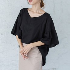 아뗄릭 여성용 브이넥 루즈핏 소매 프릴 드롭숄더 셔츠 00762
