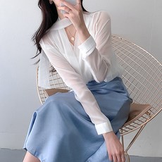 페이퍼먼츠 브이넥 시스루 러플 스카프 블라우스 01872