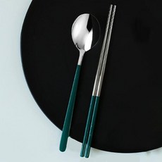 GVEA Luce 2人韓式餐具組, 湯匙(2p) + 筷子(2p), 銀綠色