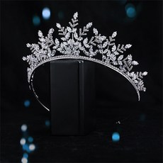 루나글램 크리스탈 리프다발 웨딩 크라운 티아라 WC431, 실버, 1개