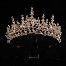 LUNAGLAM 水晶巴洛克風格皇冠 新娘王冠 WC420, 1個, 金色