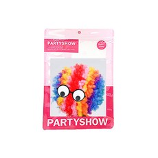 파티쇼 점보 가발 + 코메디 눈알 안경 세트, 1세트, 무지개(가발)