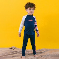 GOING KIDS 男童款菱紋拼接防曬泳衣+緊身長泳褲組