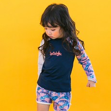 GOING KIDS 孩童圖案印花長袖防曬泳衣+短褲套裝