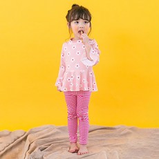 GOING KIDS 女童款花朵印花長袖泳衣+格紋長泳褲